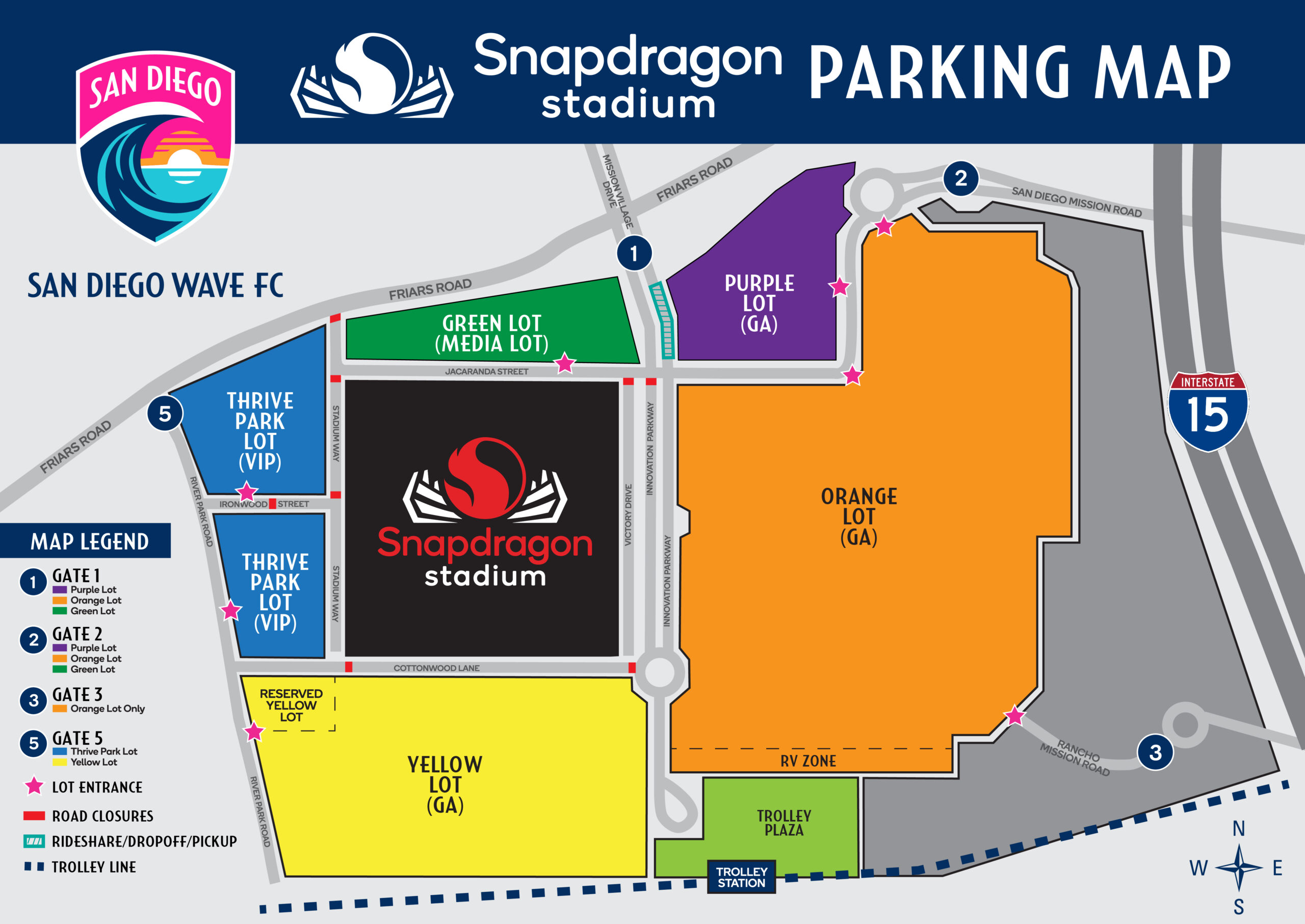 What are the parking zones at Snapdragon Stadium? San Diego Wave