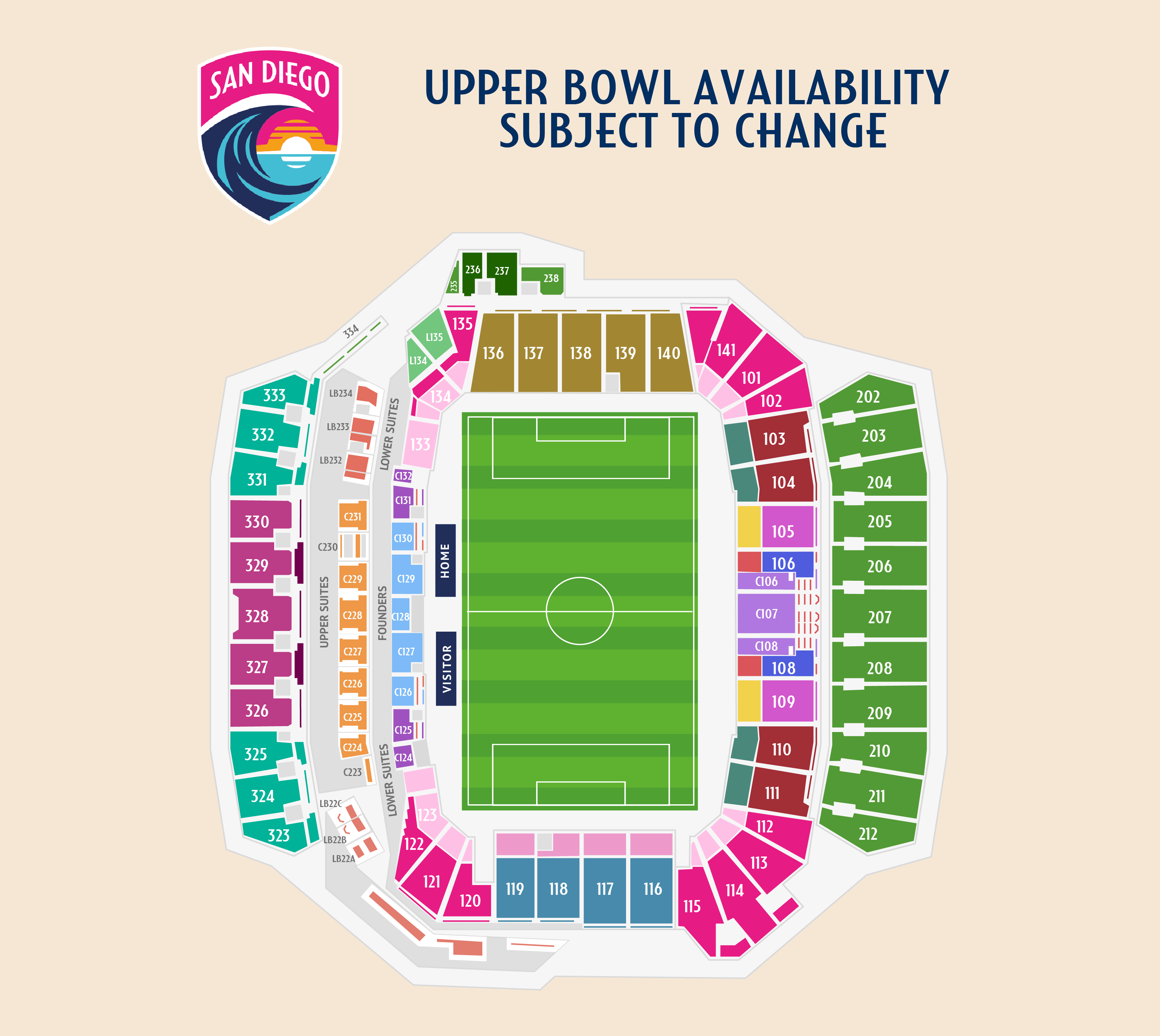 Upper Bowl Availability Subject to Change